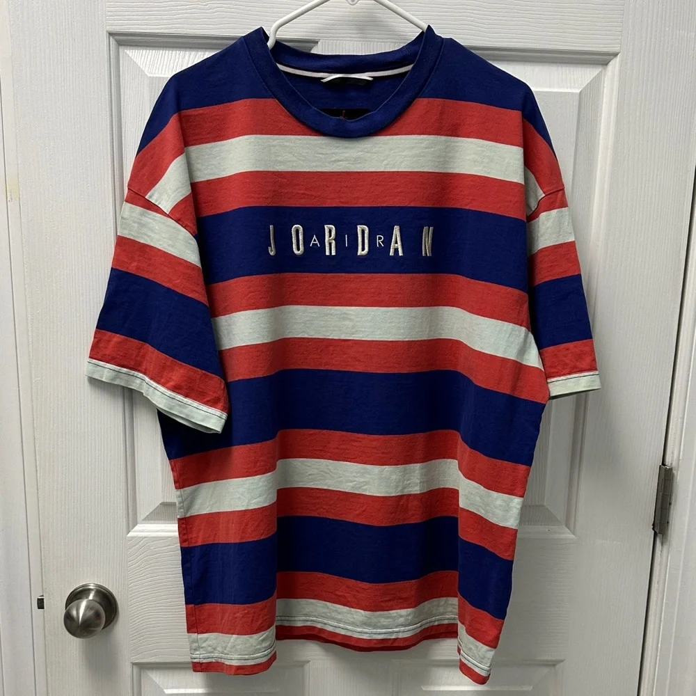 Air Jordan Striped Embroidered Mens Shirt Sz XL Stained Read